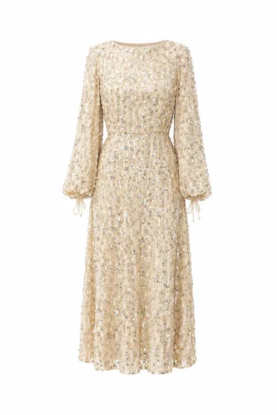 Exquise Women's Neutrals Regular Sequin Detailed Midi Anatole Dress - Ecru
