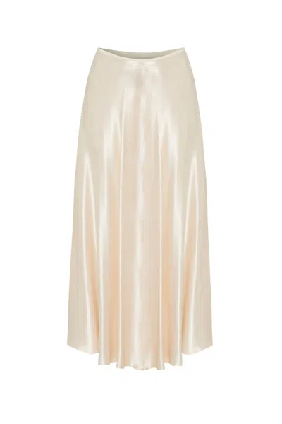 Exquise Women's Neutrals Regular Shiny Satin Flared Midi Skirt - Ecru In Sand