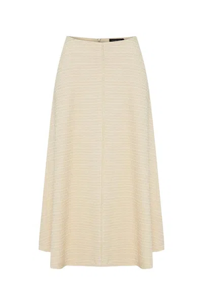 Exquise Women's Neutrals Regular Textured Midi Flared Ruth Skirt - Ecru