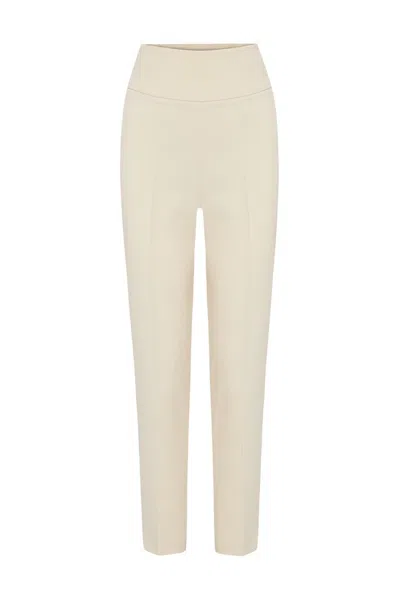 Exquise Women's Neutrals Straight Fit Back Detail Trousers - Ecru