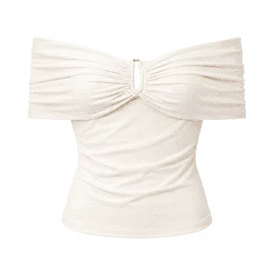 Exquise Women's Neutrals / White Artus Off Shoulder Metal Buckle Knit Blouse- Cream