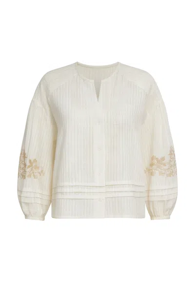 Exquise Women's Neutrals / White Berthe  V Neck Shirt With Long Sleeves - Ecru
