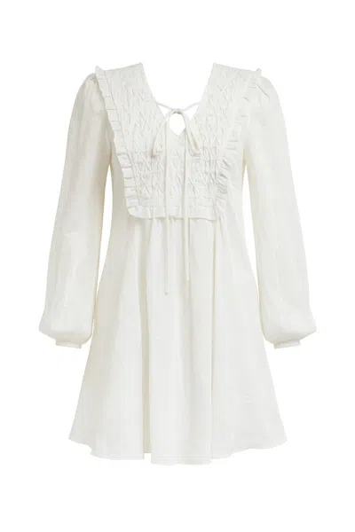 Exquise Women's Neutrals / White Chaney Long Sleeve Linen Mini Dress  - White
