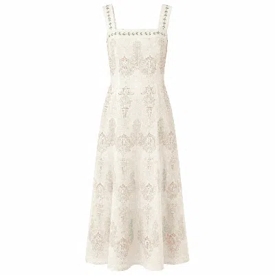 Exquise Women's Neutrals / White Elvis Square Neck Linen Midi Dress - Multi Color