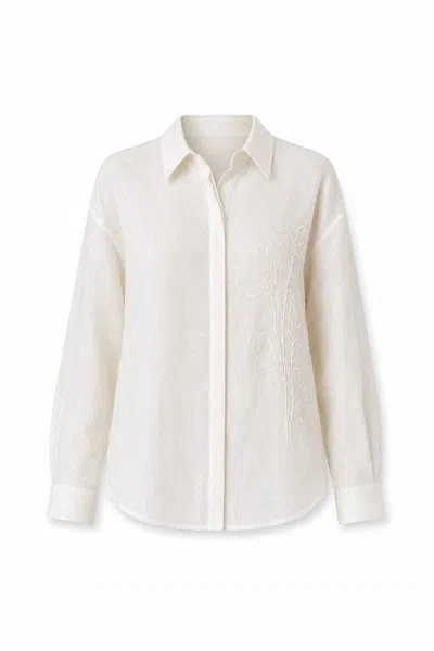 Exquise Women's Neutrals / White Emelia Embroidered Linen Shirt - Ecru