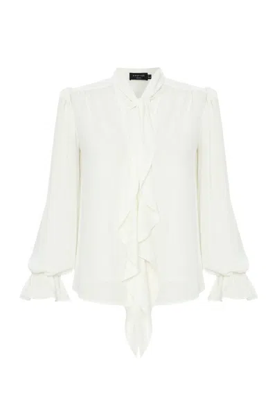 Exquise Women's Neutrals / White Regular Scarf Neck Chiffon Aramis Blouse - Ecru