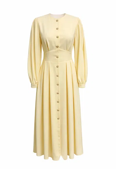 Exquise Women's Neutrals / Yellow Nori Long Sleeve Midi Dress – Beige