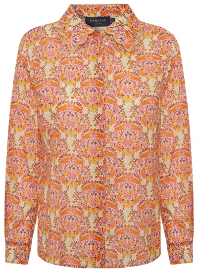 Exquise Women's Orange Eloise Collar Floral Long Sleeve Shirt - Multi Color
