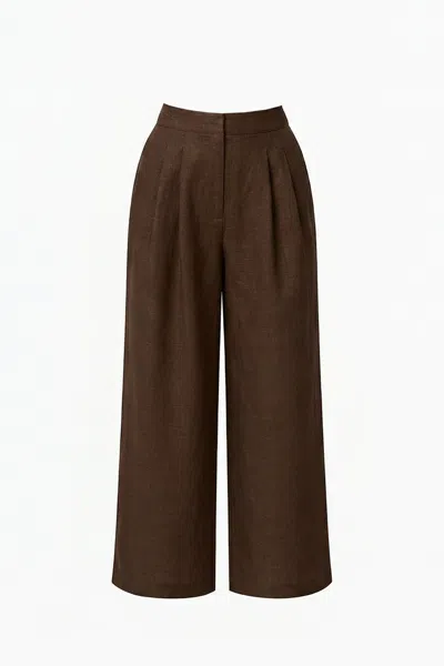 Exquise Women's Owen Pocket Zipper Culotte Linen Pants - Brown