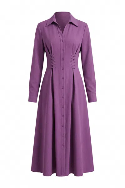 Exquise Women's Purple Kiersten Eyelet Detail Pocketed Shirt Collar Midi Dress - Lilac