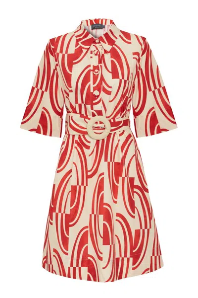 Exquise Women's Rachel Abstract Print Belted Shirt Dress - Red In Multi