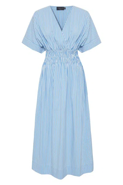 Exquise Women's Regular Batwing Drawstring Midi Dress - Blue