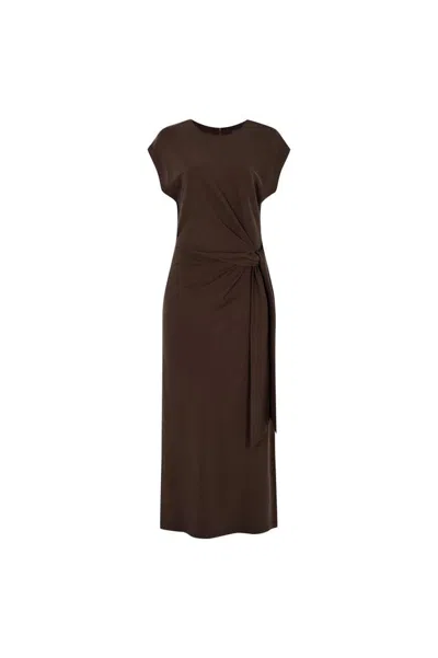 Exquise Women's Regular Classic Tie Midi Dress - Brown