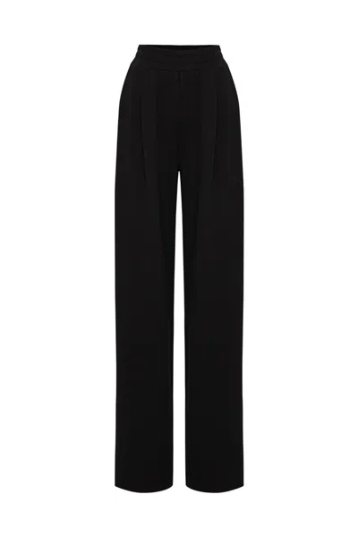 Exquise Women's Regular Elastic Waist Wide Leg Aine Pants - Black