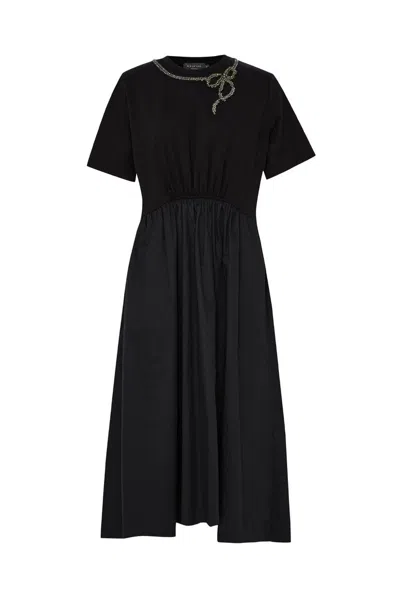 Exquise Women's Regular Embroidered Collar Cotton Midi Dress - Black