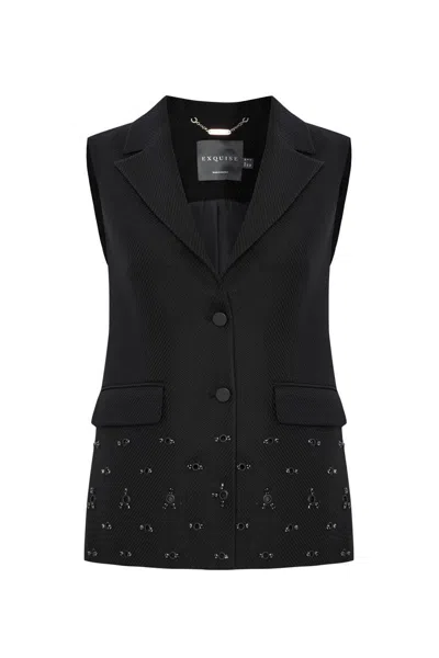Exquise Women's Regular Embroidered Detailed Vest - Black