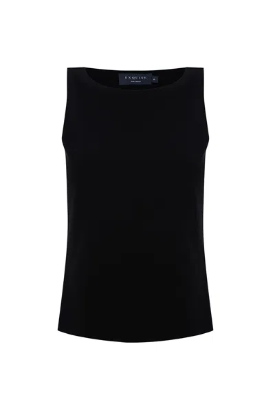 Exquise Women's Regular Fit Boat Neck Sleeveless Knit Blouse - Black