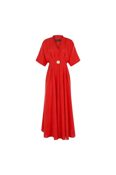 Exquise Women's Regular Fit Shirt Collar Dress - Red