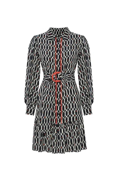 Exquise Women's Regular Geometric Patterned Satin Mini Dress - Multi Color In Black