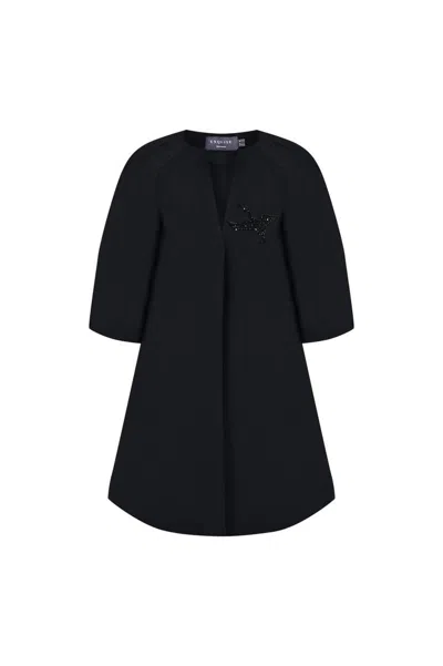 Exquise Women's Regular Graceful Sheer-sleeve Wrap Dress - Black