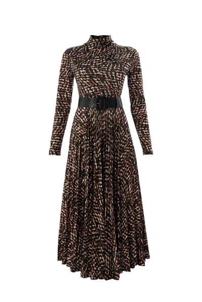Exquise Women's Regular High Neck Knit Dress - Multi Color In Brown