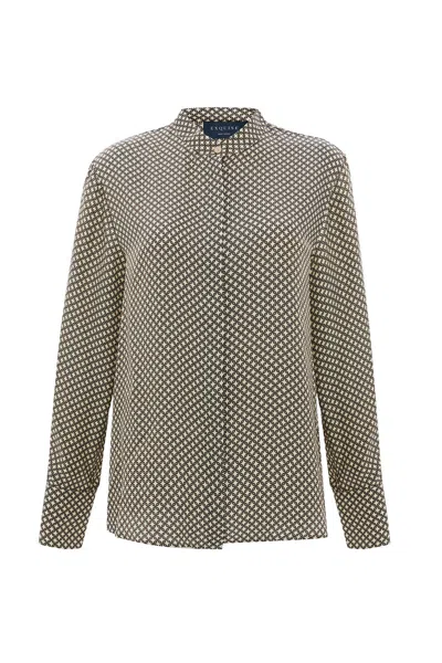 Exquise Women's Regular High Neck Printed Viscose Louise Shirt - Multi Color In Brown