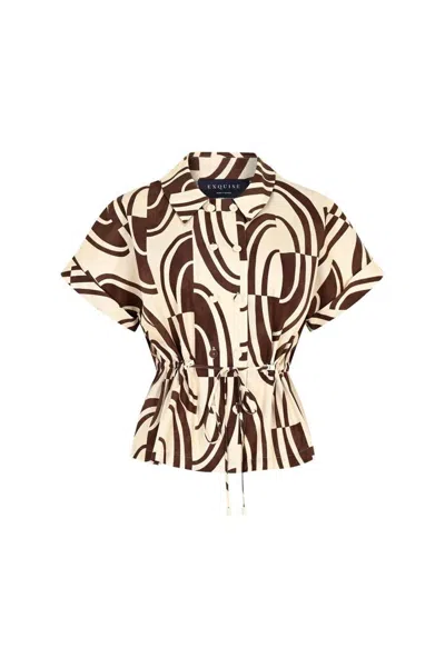Exquise Women's Regular Lace-up Abstract Print Cotton Shirt - Brown In Multi