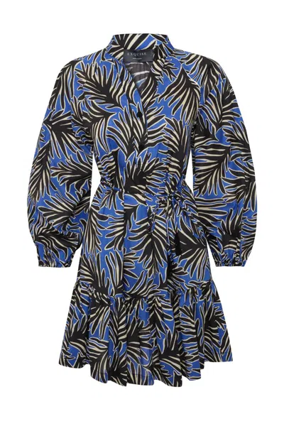 Exquise Women's Regular Leaf Print Drawstring Cotton Mini Dress - Multi Color