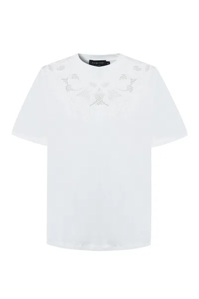 Exquise Women's Regular Oversized Embroidered Teagan Tee - White