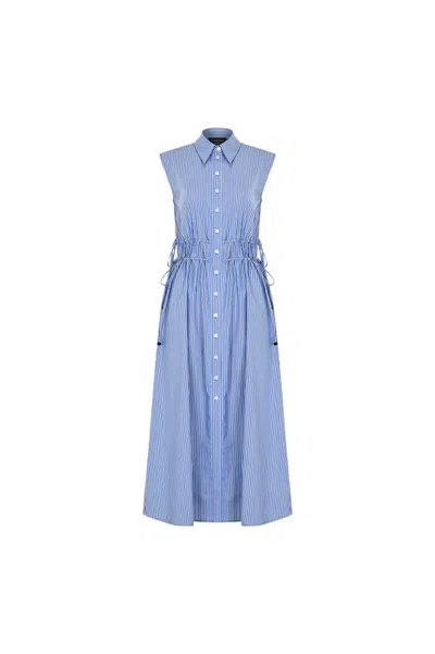 Exquise Women's Regular Playful Buttoned Midi Dress - Multi Color In Blue