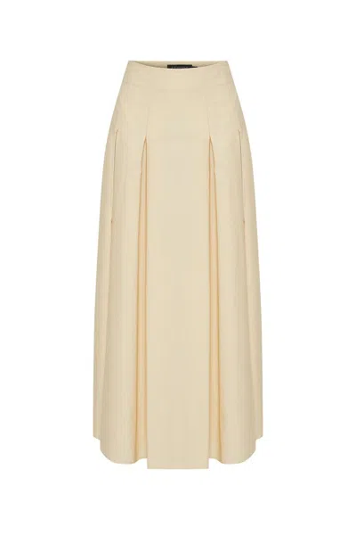 Exquise Women's Regular Pleated Cotton Midi Skirt - Yellow