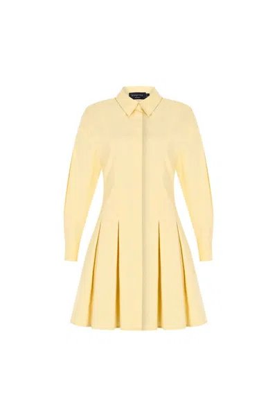 Exquise Women's Regular Pleated Dropped Shoulder Mini Shirt Dress - Yellow In Neutral