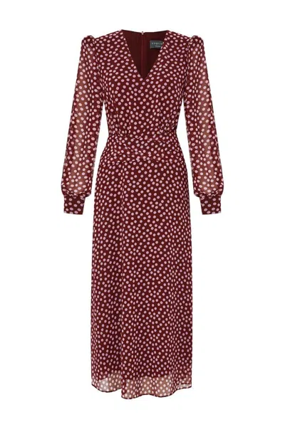 Exquise Women's Regular Polka Dot Chiffon Midi Dress - Red