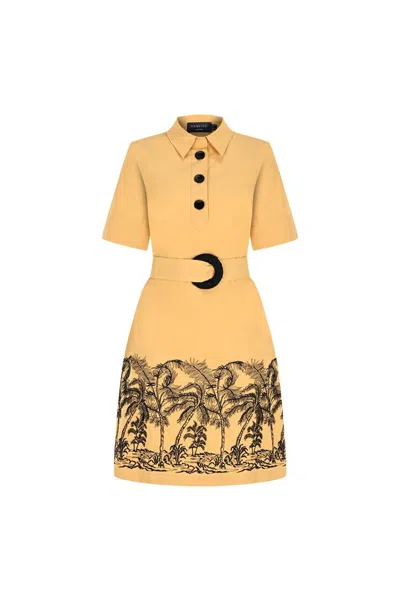 Exquise Women's Regular Printed Hem Belted Cotton Dress - Brown