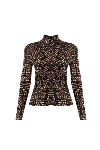 Exquise Women's Regular Printed Turtleneck Ensley K. Blouse - Multi Color In Brown