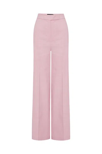 Exquise Women's Regular Relaxed Fit Linen Trousers - Pink