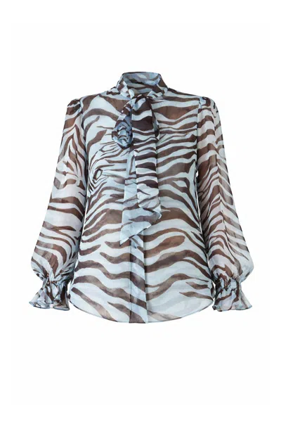 Exquise Women's Regular Scarf Neck Zebra Bryan Blouse - Blue