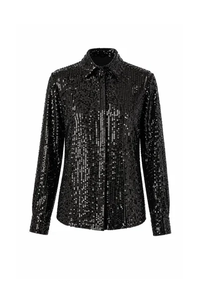 Exquise Women's Regular Sequin Detailed Britney Shirt - Black In Multi