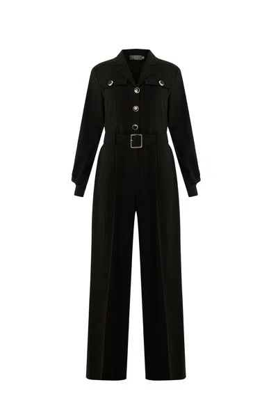 Exquise Women's Regular Shirt Collar Emmalyn Jumpsuit - Black