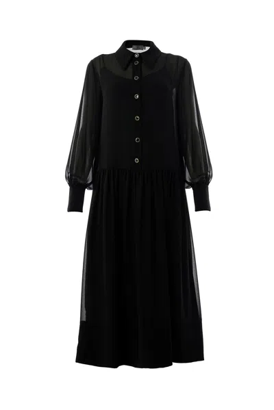 Exquise Women's Regular Shirt Collar Long Sleeve Birdie Dress - Black