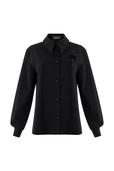 Exquise Women's Regular Shirt Collar Long Sleeve Shirt - Black