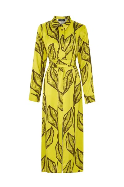 Exquise Women's Regular Shirt Collar Printed Midi Dress - Green