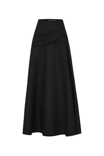Exquise Women's Regular Slit Pleated Lined Skirt - Black