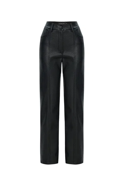Exquise Women's Regular Straight Cut Vegan Leather Alienor Pants - Black