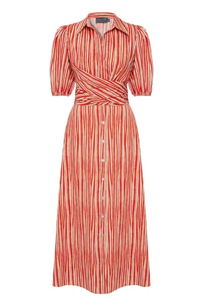 Exquise Women's Regular Striped Tie-waist Midi Shirt Dress - Red