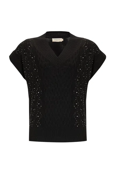 Exquise Women's Regular V-neck Cable Knit Adoria K. Sweater - Black