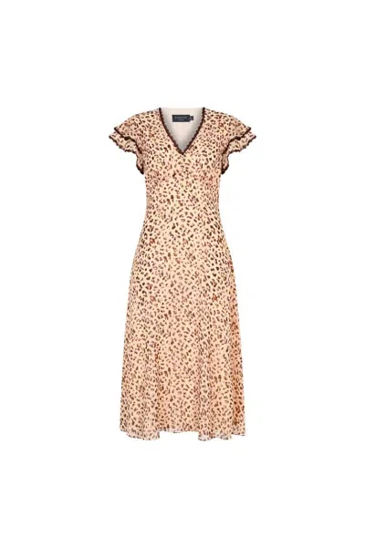 Exquise Women's Regular V-neck Patterned Chiffon Midi Dress - Multi Color