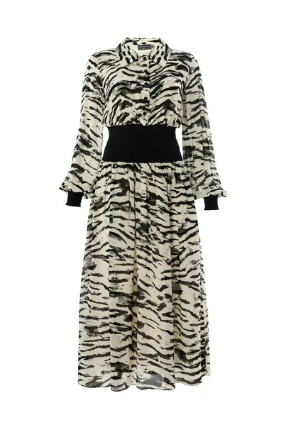 Exquise Women's Regular Waist Ribbed Lined Midi Paulina Dress - Black In Multi