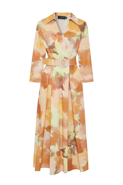 Exquise Women's Regular Watercolor Belted Cotton Brooklyn Dress - Multi Color In Brown