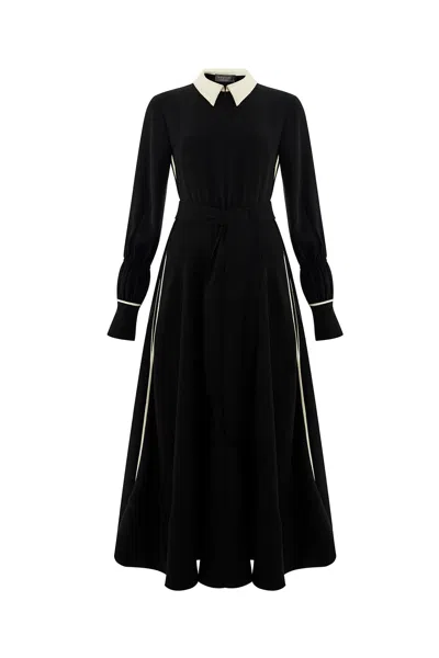 Exquise Women's Regular White Collar Shirt Dress - Black In Multi